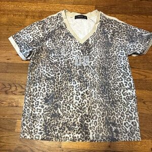 Express Beige and Black Leopard V-Neck Tee